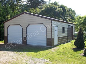 Two Tone Vertical Roof Style with Two 8 x 8 garage Doors on End